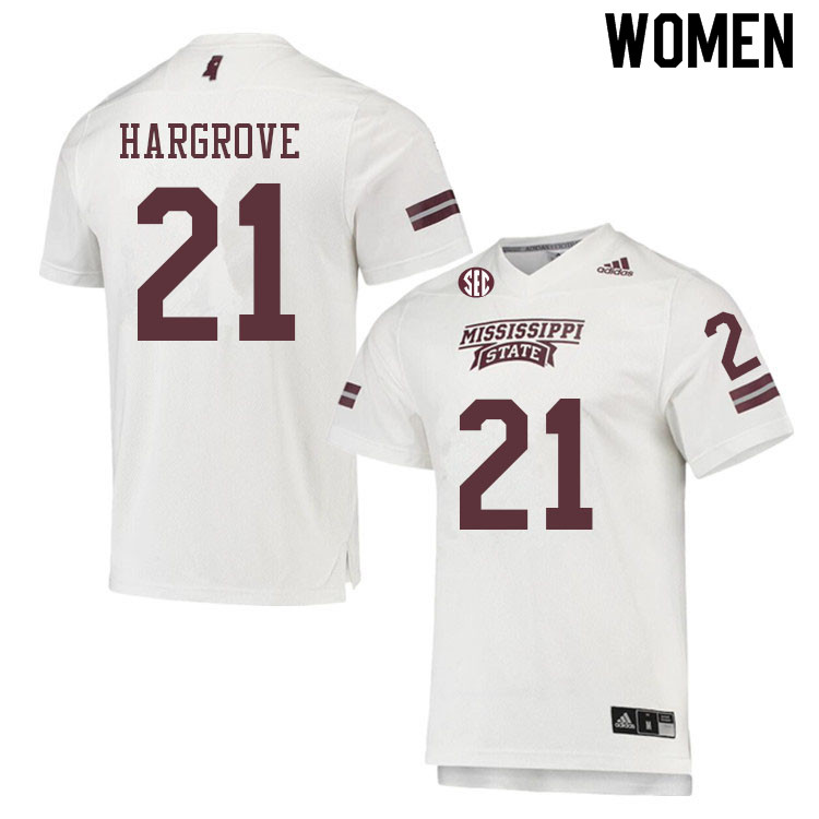 Women #21 Ketravion Hargrove Mississippi State Bulldogs College Football Jerseys Sale-White